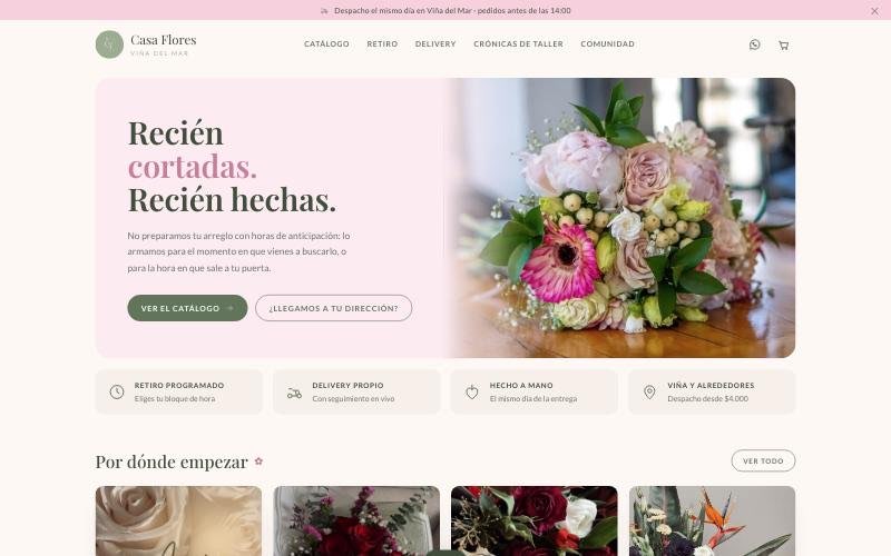 Portada de la tienda de Casa Flores en un computador